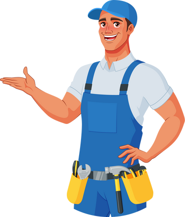 a person in blue overalls holding a tool